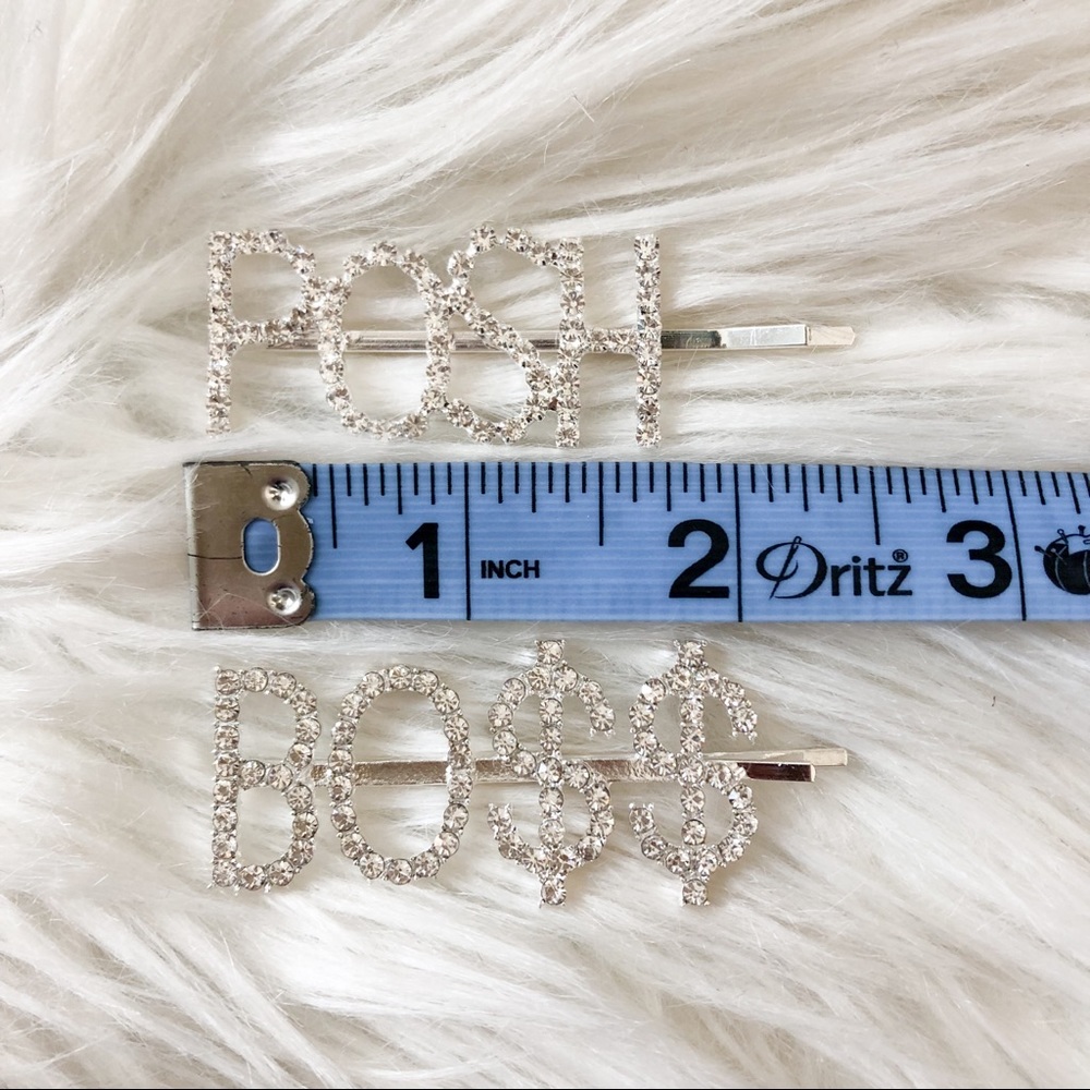 POSH BO$$ Rhinestone Silver Hair Pin Set - Picture 2 of 5